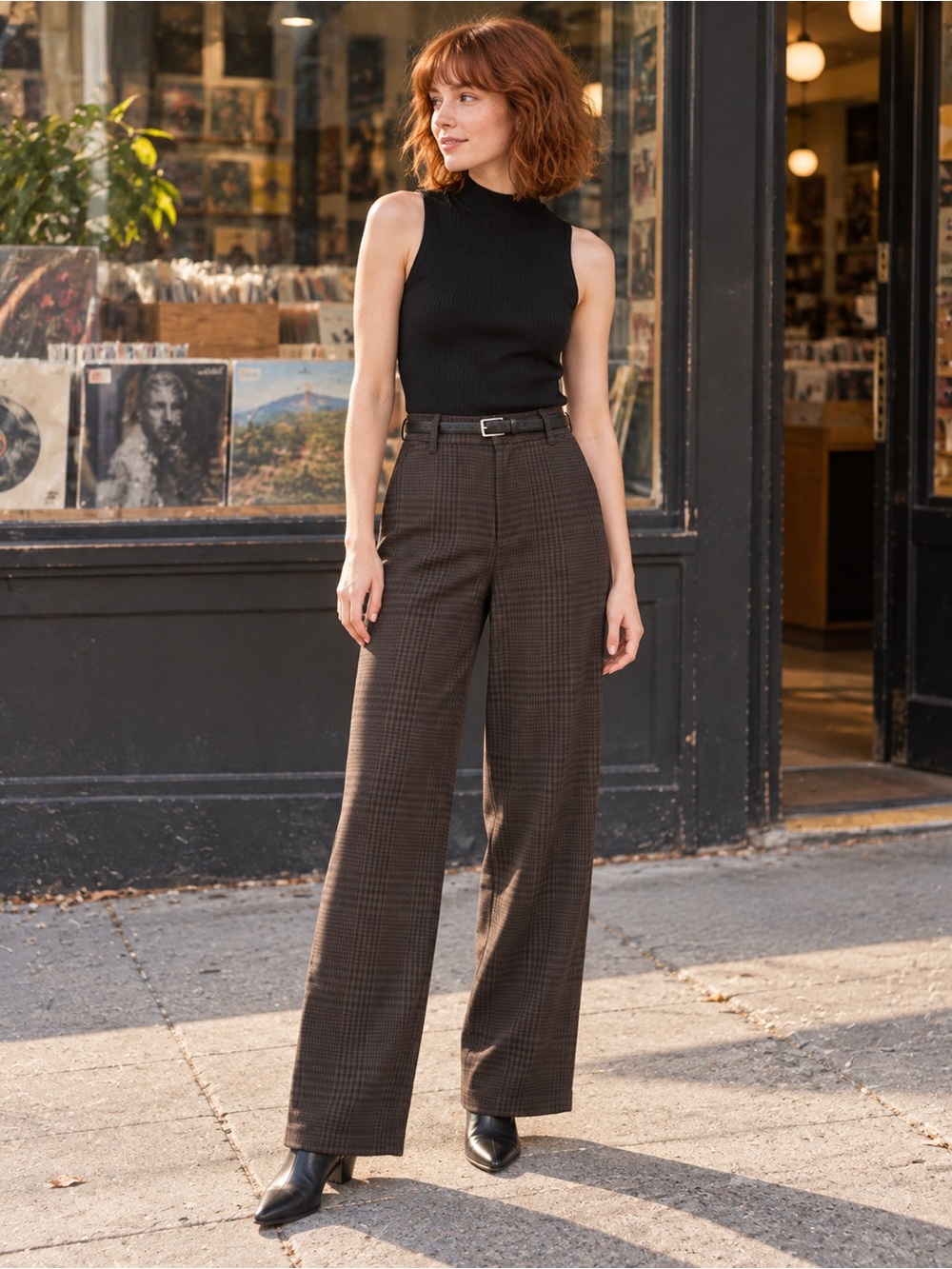 GAP Glen Plaid Stretch Wide-Leg Trousers Brown Y2K 2